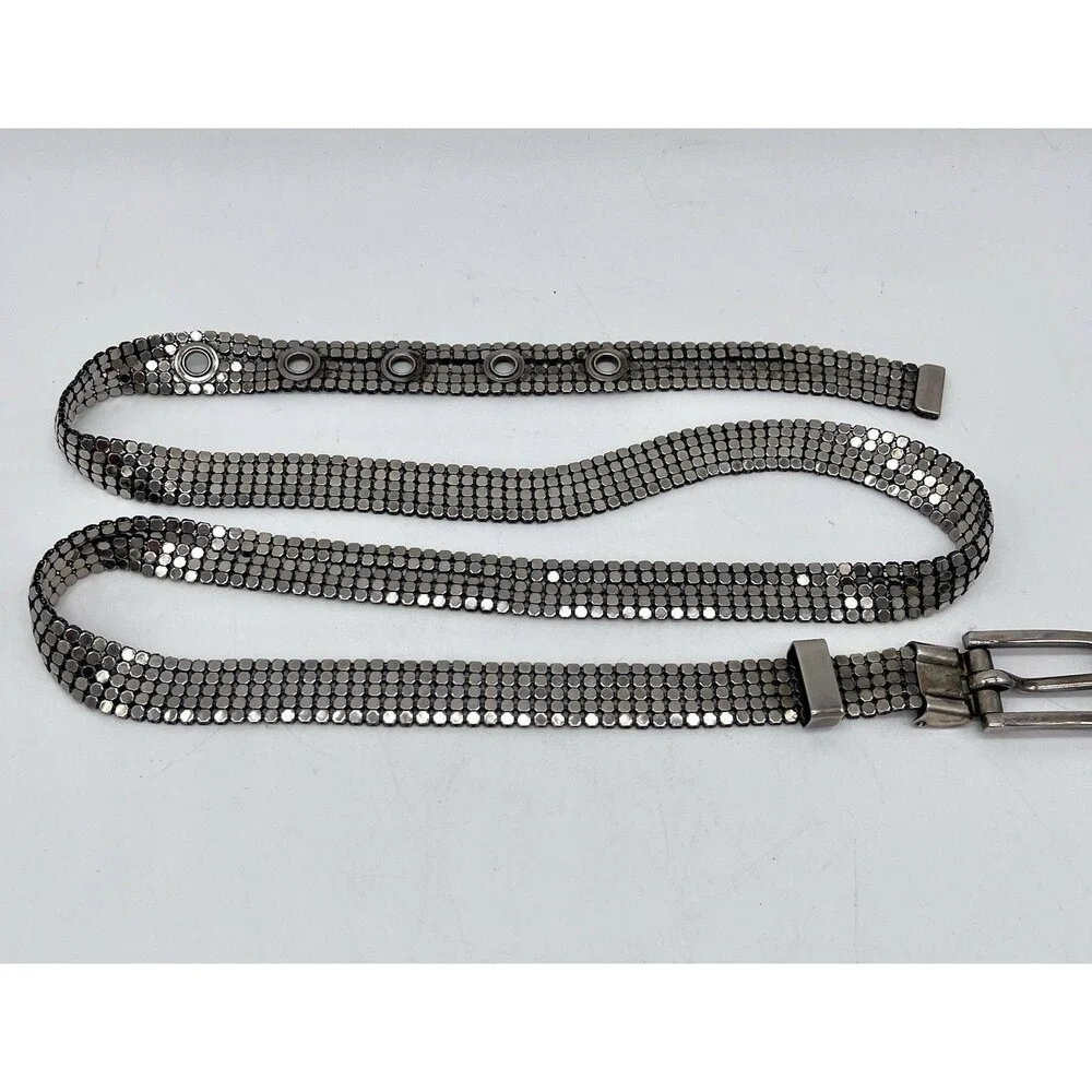 Vintage Disco Silver Tone Chainmail Mesh Belt - Size 31